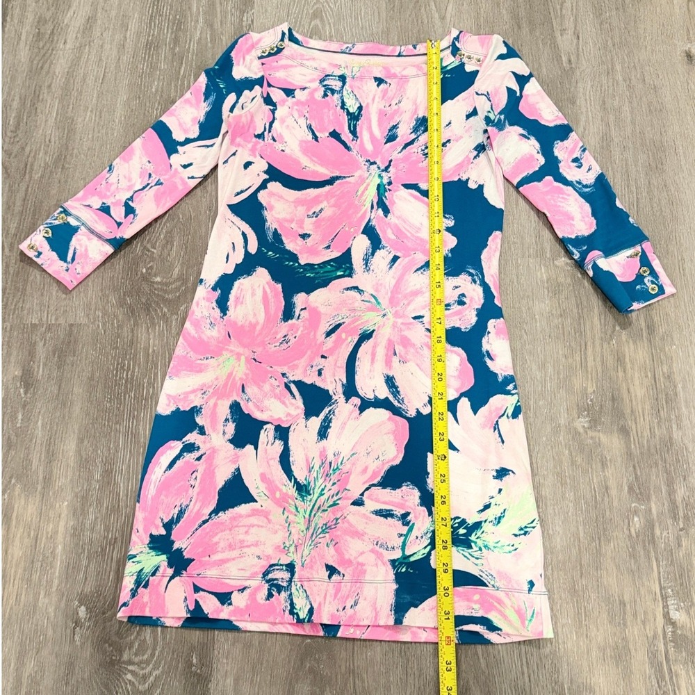 Lilly Pulitzer Sophia Dress Tidal Wave Pan's Garden Pink Teal 3/4 Sleeve XS - Picture 6 of 10
